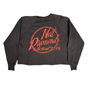 Vintage Neil Diamond In The Round 92-93 Cropped Sweatshirt Black Red 90s Tour